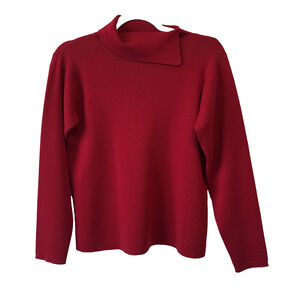 Eileen Fisher Women’s Petite S Merino Wool Red Mock Neck Sweater Winter Holiday